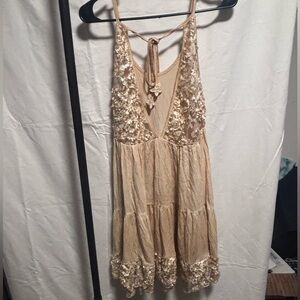 POL Beige Floral Lace Dress
